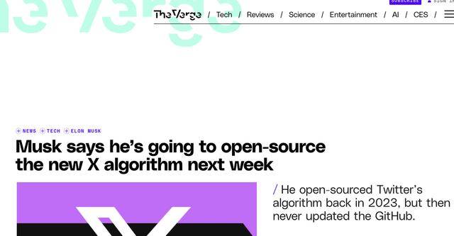 皇冠足球比分_马斯克宣布将于下周开源新的X算法皇冠足球比分，后续将进行常态化更新